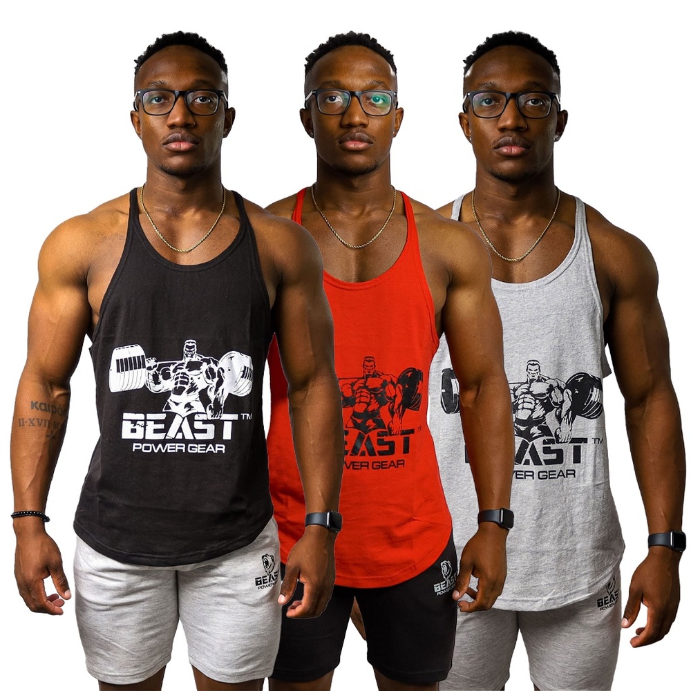 3-Pack Men's Gym Stringer Tank Top Y-Back Bodybuilding Workout Muscle Cut